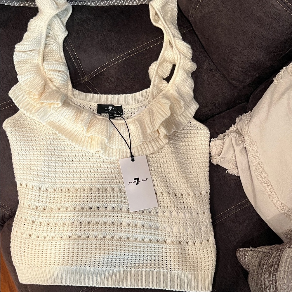 7 For All Mankind Cream Ruffled Tank Top - Picture 14 of 14